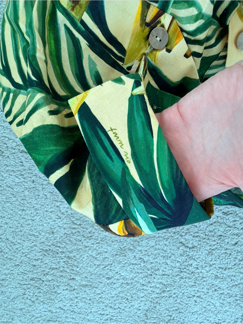NWT FARM Rio Tropical Leaf Print Belted Jumpsuit — Green & Cream - Picture 11 of 16